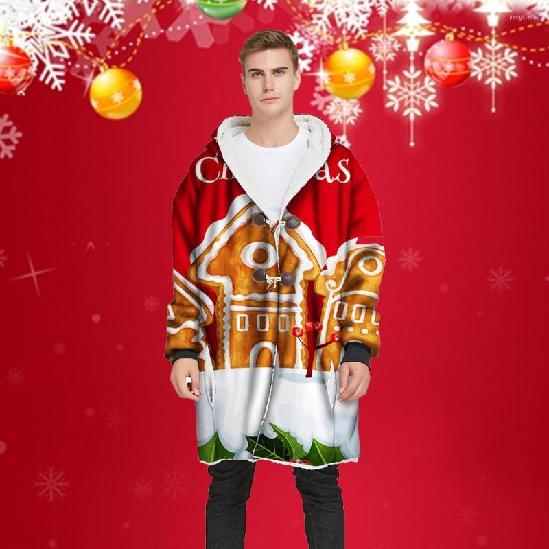 

Men's Hoodies 3D Printed Winter Thickening WarmLoose Sweatshirts Patchwork Button Design Coat Chaquetas Hombre, Red