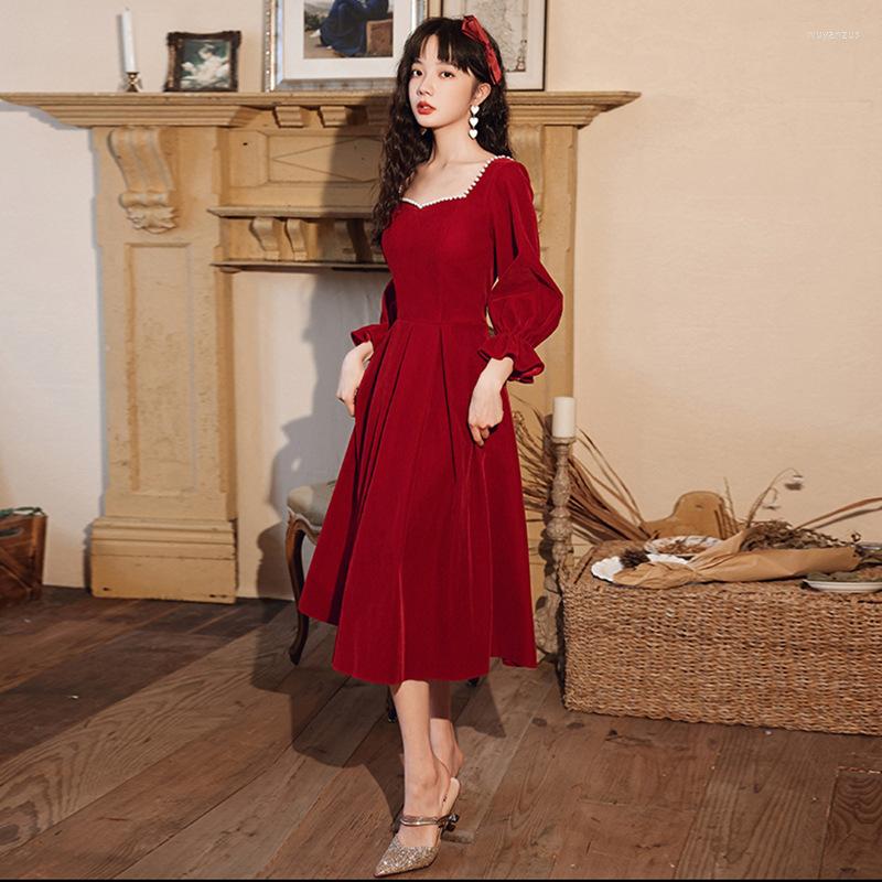 

Ethnic Clothing 2023 Chiense Prom Dress Burgundy Cheongsam Velvet Dresses Sexy Gown Princess Evening Party Velour Qipao Pleated Vestidos