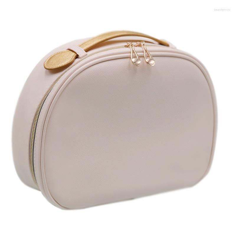 

Cosmetic Bags Solid Color Waterproof Pu Bag Portable Female Travel Wash Large Capacity Storage, Creamy-white