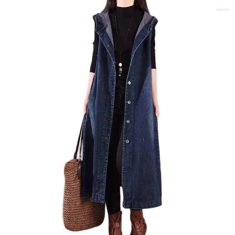 

Women' Vests 2023 Spring Denim Vest Women' Loose Large Size Sleeveless Jacket Female Waistcoat Hooded Long Top 4XL, Blue