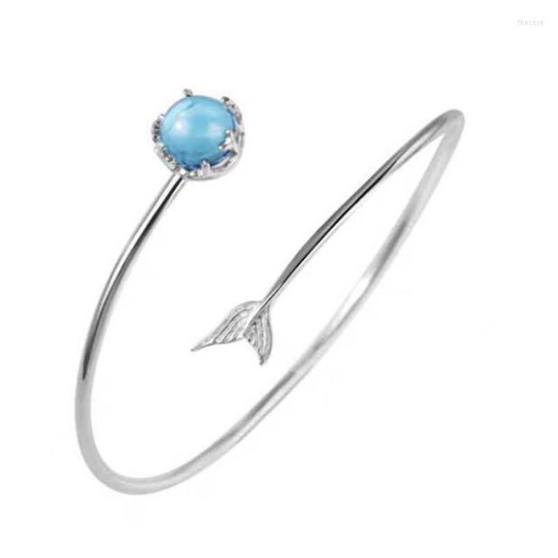 

Link Bracelets Creative Silver Color Women's Open Bracelet Blue Crystal Fishtail Foam Charming Female Jewelry Accessories