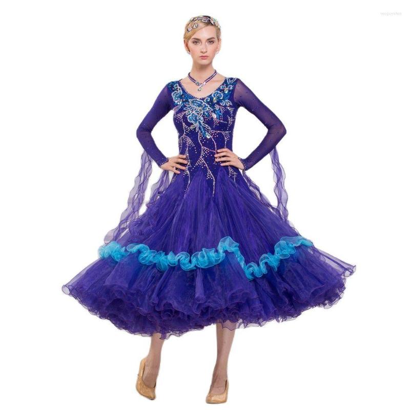

Stage Wear B-16197 Ballroom Dance Dress Standard Competition Costumes Performing Customize Blue Rhinestone Clothing, Picture shown