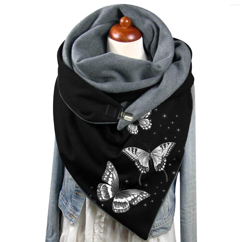 

Scarves Fall Items Universal Autumn Winter Warm Scarf Batterfly Prints Elegant Double Layer Buckle Soft Comfortable Fringe Cardigan