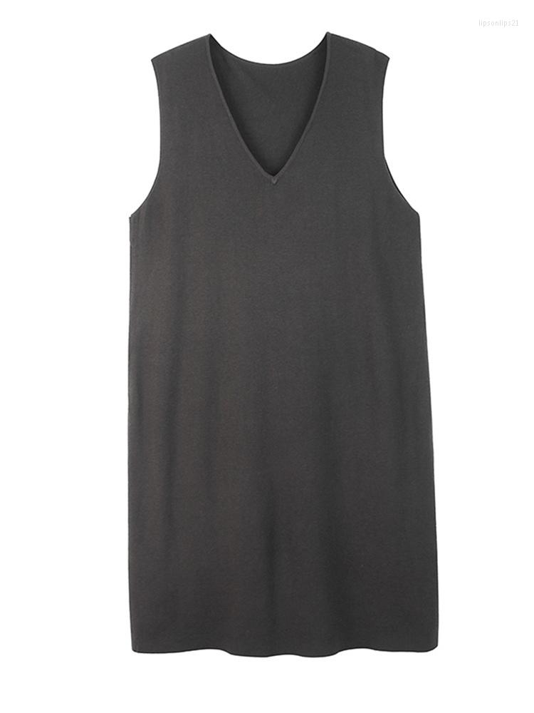 

Casual Dresses Women Khaki Big Size Long Knitting Dress V-Neck Sleeveless Loose Fit Fashion Tide Spring Autumn 2023 K042, Black