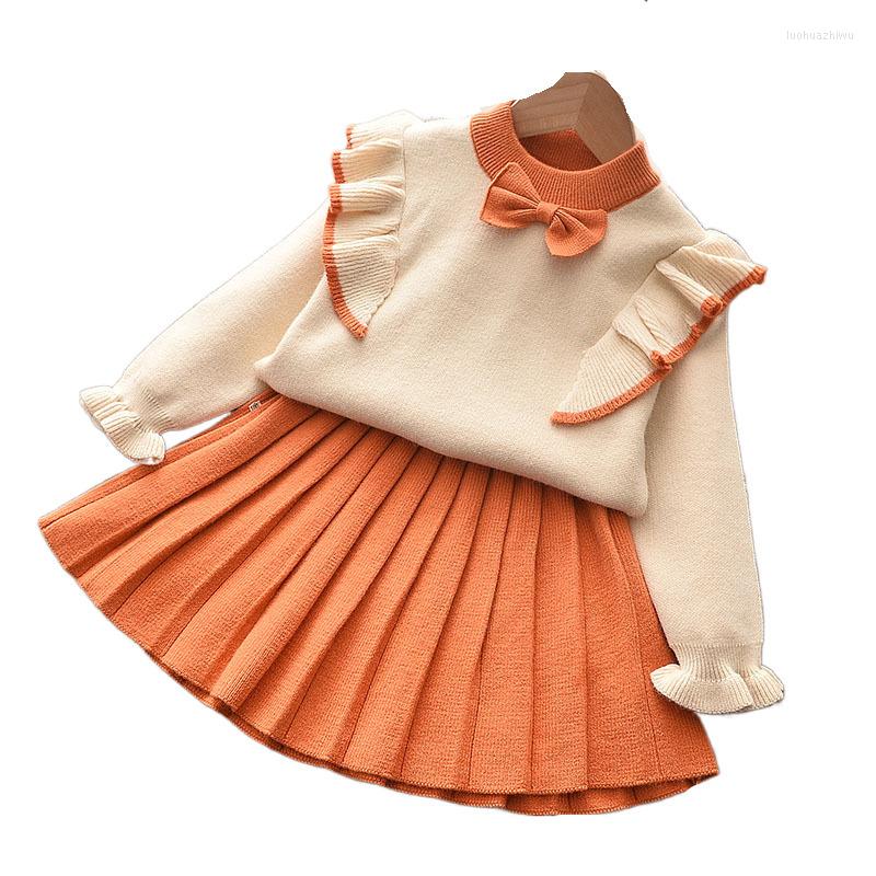 

Clothing Sets Children's Girls Suits Autumn Fashion Spring And Wool Coats Skirts Boutique, Orange