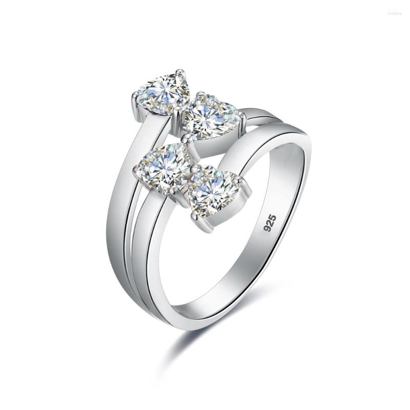 

Cluster Rings High Quality 4 Stone Heart Cut Moissanite Ring 925 Sterling Silver Woman Wedding Party Fine Jewelry 2023 Trend