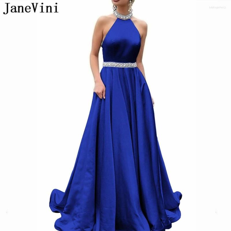 

Party Dresses JaneVini Elegant Royal Blue Prom 2023 Halter Beaded Backless A Line Satin Gowns Floor Length Vestidos Cerimonia Longos, Purple