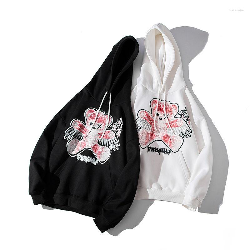 

Men's Hoodies Hooded Sweatshirt For Men Loose Casual Pullover Top Printed Bear Long Sleeve Classic Kangaroo Pocket Male Sports Bottoming, Black