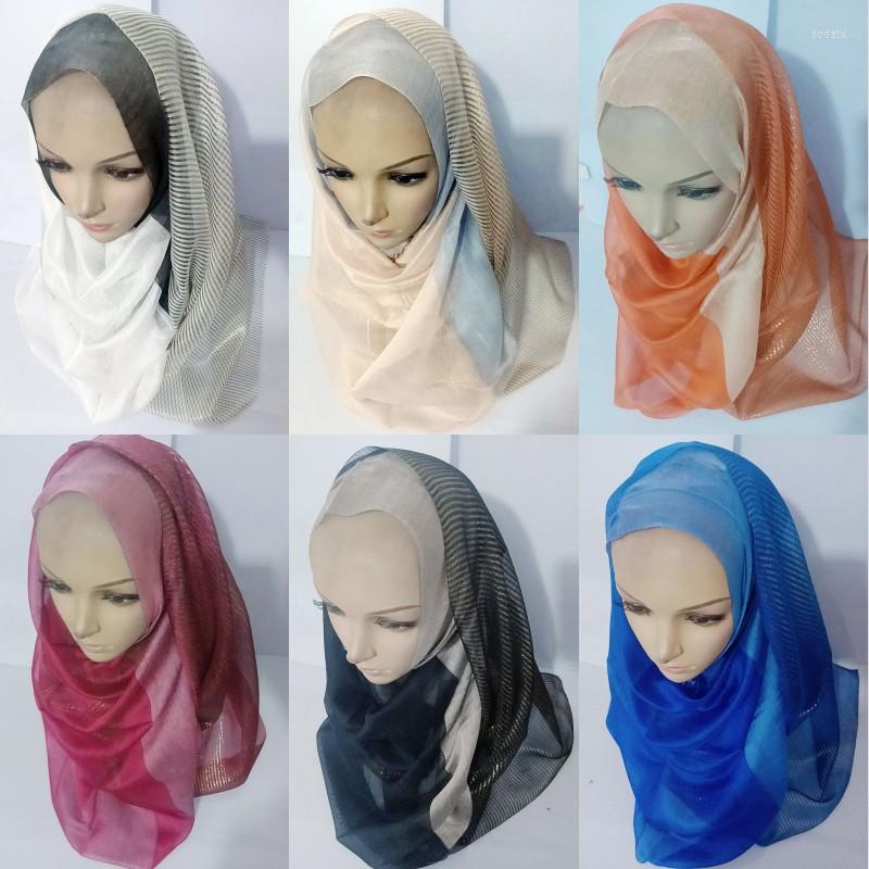 

Scarves Elegant Muslim Hijab Turban Women Scarf Ladies Patchwork Color Stripe Shawls Islam Arabic Headband Headwraps