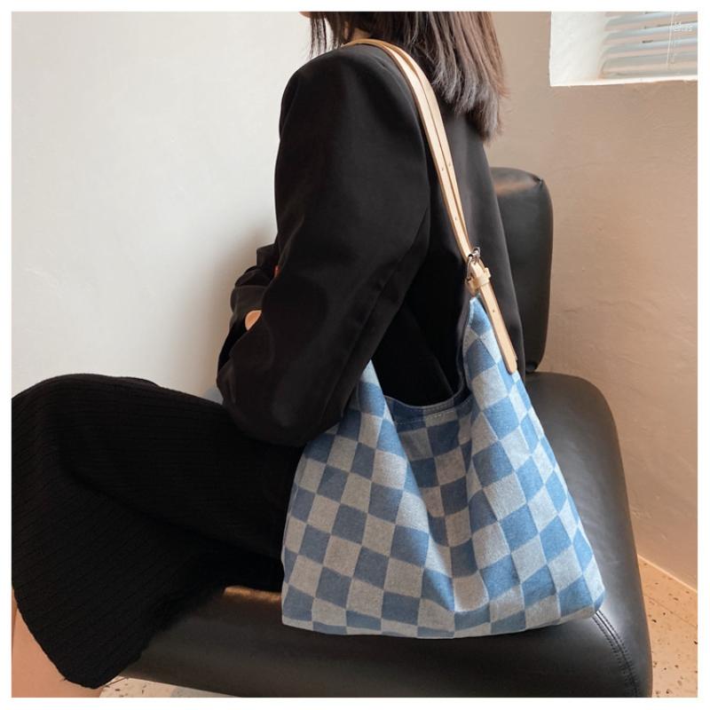 

Evening Bags Totes For Women Designer Handbags Female Fashion Plaid Denim Casual Large Capacity High Quality Shoulder Women's Bag Brand