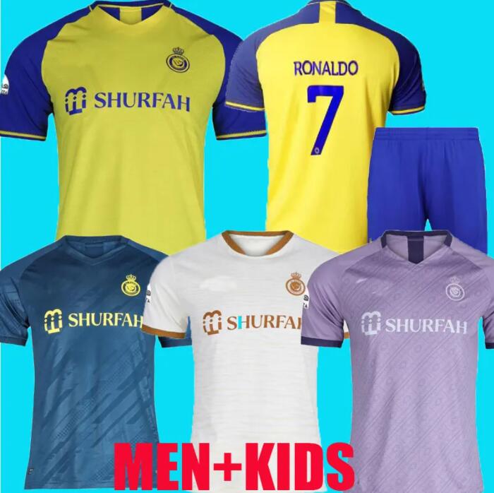 

22 23 Al Nassr FC soccer Jerseys Ronaldo 2022 2023 Home yellow away 22 23 CR7 Gonzalo Martinez Talisca Ghislain Vincent Aboubakar men kids kit Football shiirt Al-Nassr