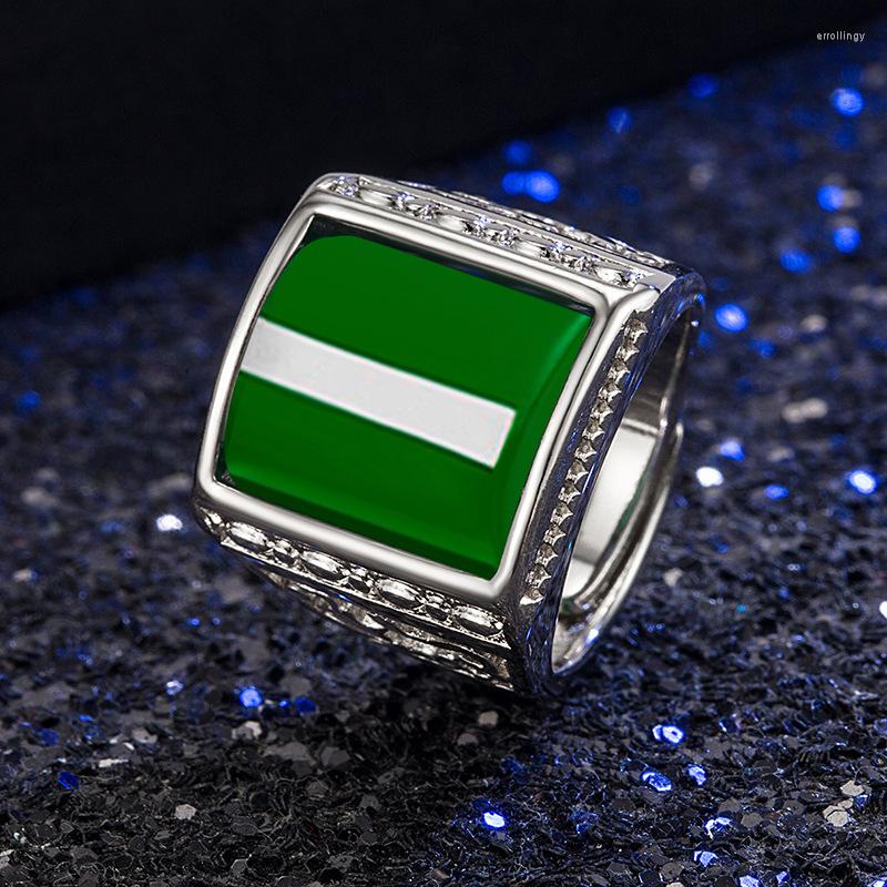 

Wedding Rings Retro Silver Plating Jewelry Gold Color Emerald Zircon Gemstone Adjustable Ring Accessories For Men Engagement