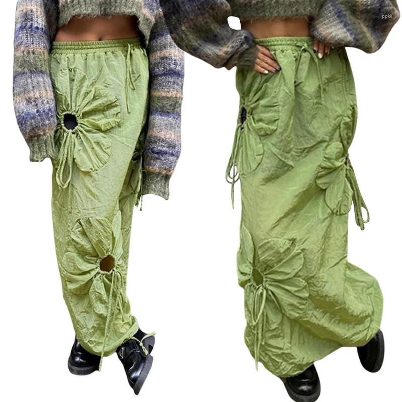 

Skirts Women Long Vintage Elastic Waist Flower Drawstring Hollow Out Solid Color Pencil Y2k Clothes