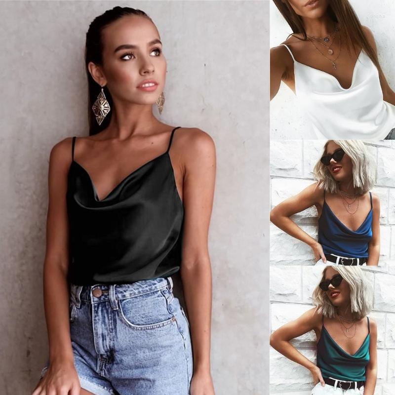 

Women' Tanks Women Spaghetti Straps Cowl Neck Satin Camisole Sexy Backless Top Slip Vest, Black