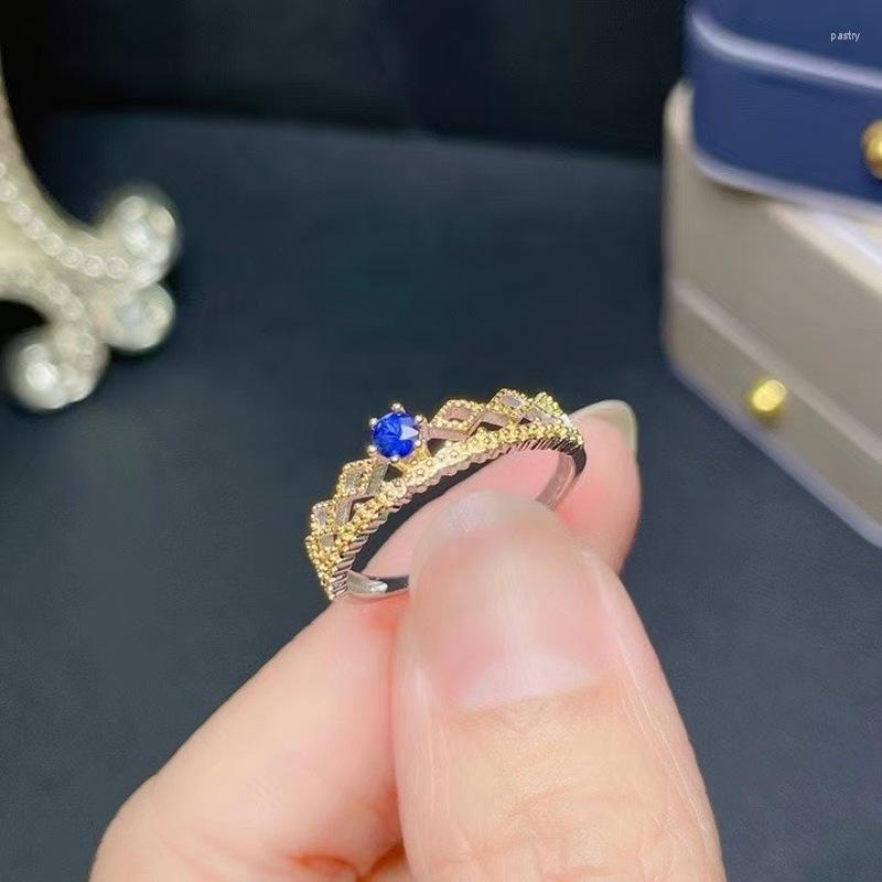 

Cluster Rings Genuine Natural Sri Lanka Sapphire Round Shape 3x3mm Royal Blue Silver Ring For Women