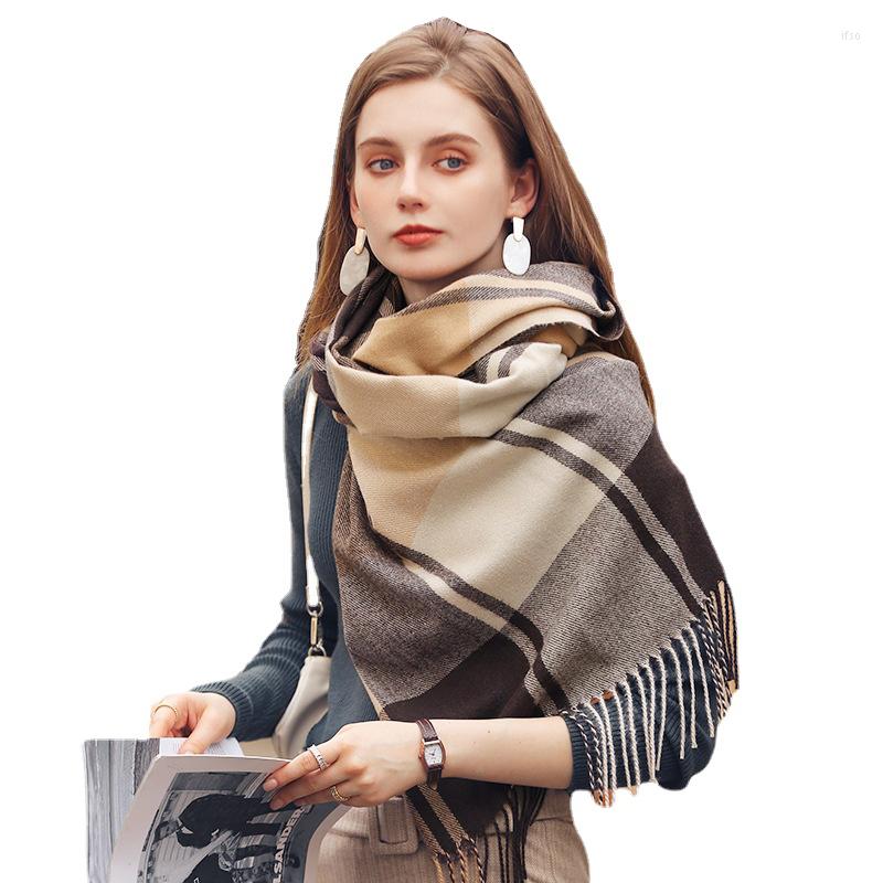 

Scarves CHENKIO Imitation Cashmere Scarf 2023 Winter Women's Shawl Thickened Warm Tassel Women Luxury