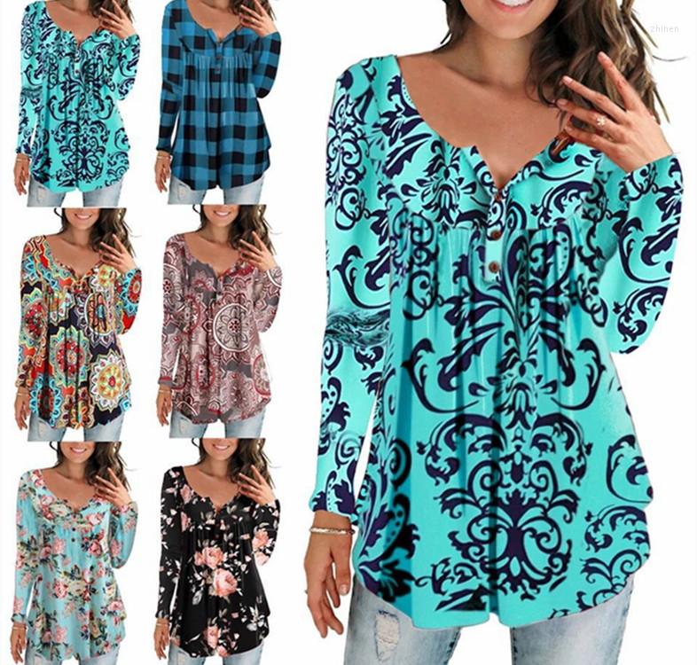 

Women's Blouses Spot Sexy Printing Casual Button Long-sleeved Top