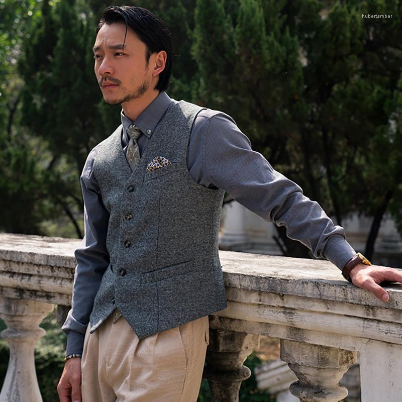 

Men's Vests V-Neck Men's Suits Vest Wool Single Breasted With Pocket Waistcoat Business Formal Slim Fit For Men Wedding, Army green