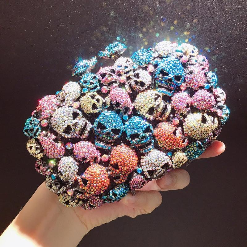 

Evening Bags Women Punk Skull Bag Diamond Colorful Holiday Wedding Party Clutch Purse Crystal Stylish Clutche Prom Ladies Handbag, Multi