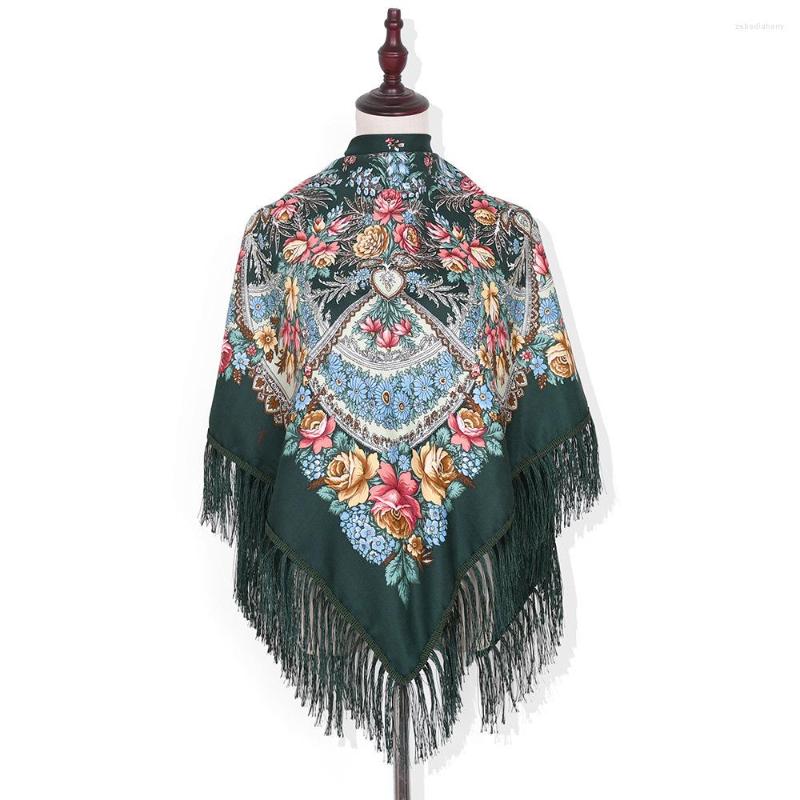 

Scarves 135 135cm Luxury Floral Printed Russian Scarf Women Fringed Square Bandana Ukrainian Shawl Ethnic Handkerchief Babushka Hijab