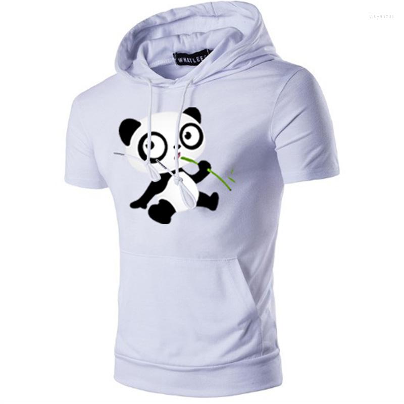 

Men' T Shirts Cartoon Eating Bamboo Panda Summer Hooded T-Shirt Drawstring Casual Fitness Sports Short Sleeve Oversize Male Tees, Black