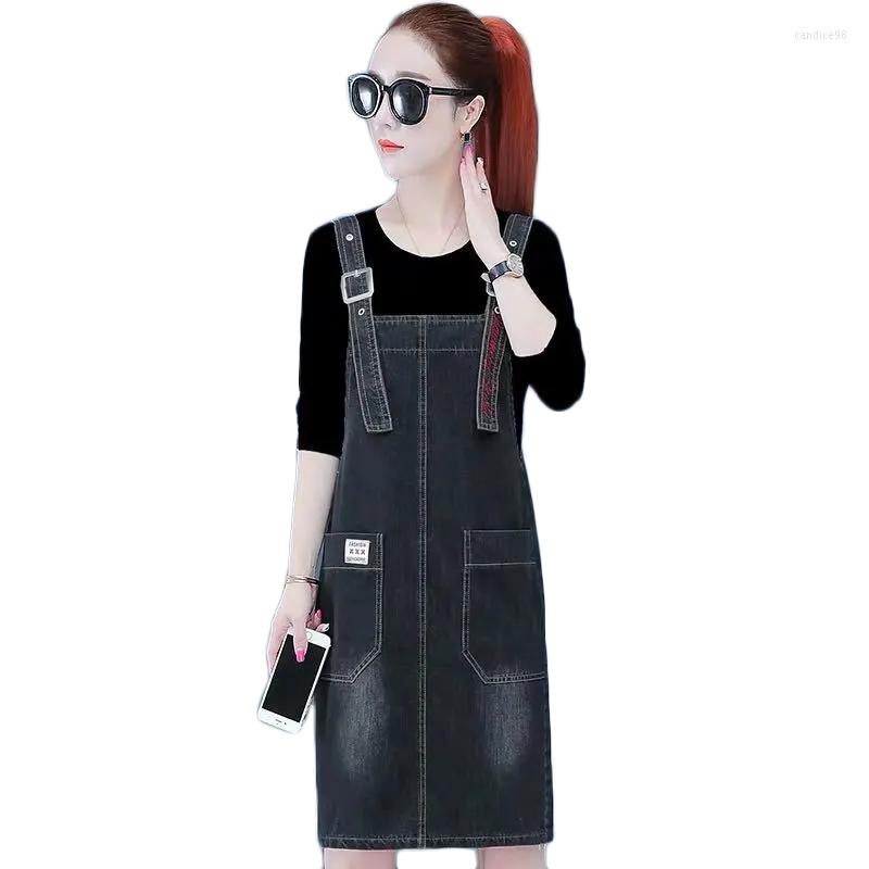 

Casual Dresses Denim Strap Skirt Women 2023 Spring Summer Korean Loose Long Dress Autumn Suspender Skirts Vestido De Tirantes, Black