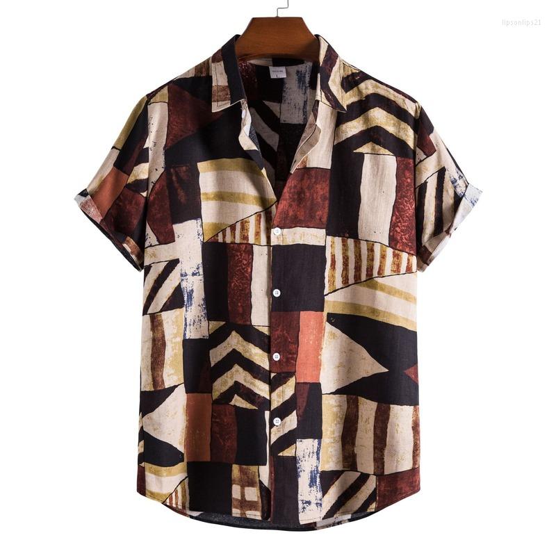 

Men' Casual Shirts Men Clothing 2023 Summer Ethnic Style Loose Fashion Printing Short-sleeved Men' Shirt Lapel Button Top