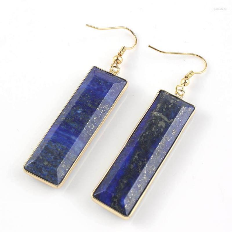 

Dangle Earrings Lapis Lazuli Light Yellow Gold Color Rectangle Shape Green Turquoises Stone Long Jewelry