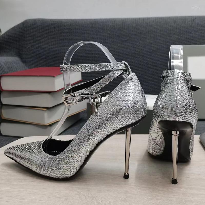

Dress Shoes Metal Locked Decoration High Heels Women Sexy Pointed Toe Stiletto Pumps Luxury Genuine Leather Buckle Party, Picture shown