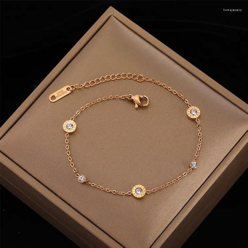 

Link Bracelets 2023 Light Luxury Vintage Zircon Crystal Roman Numerals Stainless Steel Women Bracelet Korean Fashion Female Jewelry