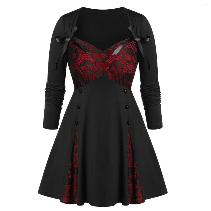 

Casual Dresses Women' Floral Lace Gothic V Neck Camisole Button Long Sleeve Irregular Dress Women Clothes, Rd2