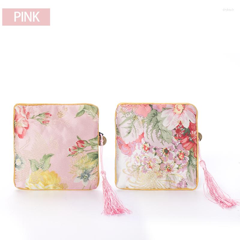 

Jewelry Pouches Retro Pink Tassel Chain Storage Packaging Bag Women Earring Pendent Bracelet Ring Showcase Jewellery Organizers For Gift