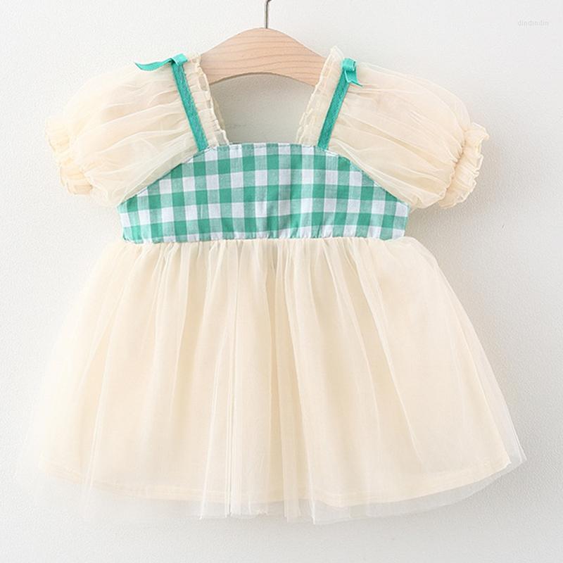 

Girl Dresses Summer Born Girls Boutique Outfits Korean Cute Plaid Sleeveless Mesh Baby Princess Dress For Kids Clothes BC2210-1