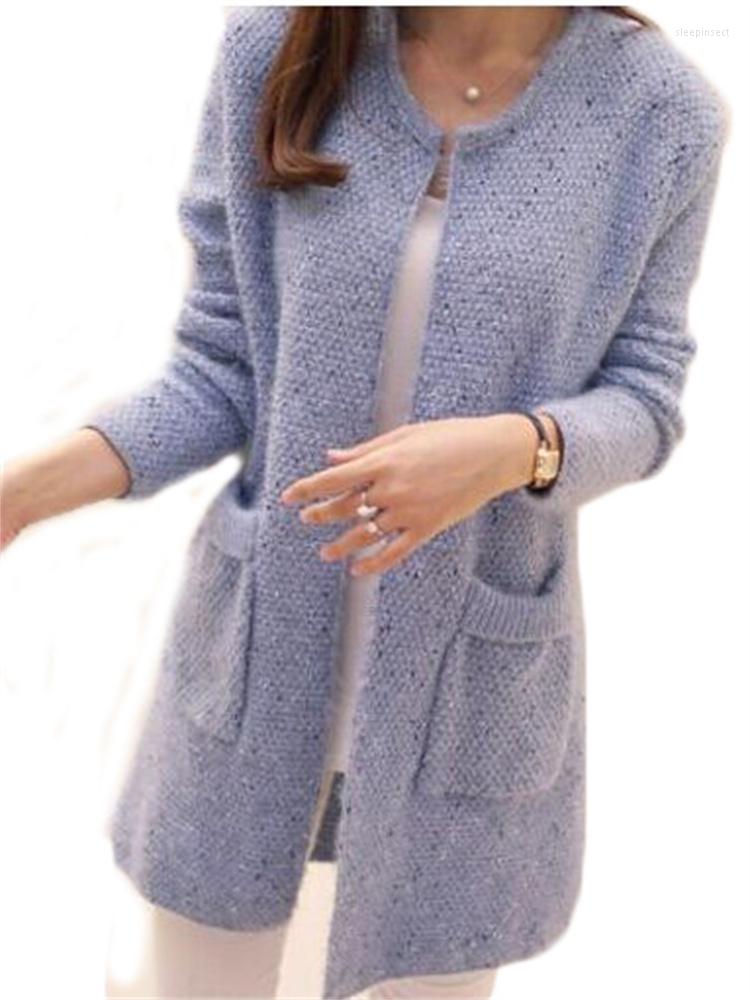 

Women's Knits 2023 Autumn Korean Version Fashion Casual Jacket Women Multicolor Pocket Tops Mid-length Knitted Sweater Cardigan Coat Female, Pink