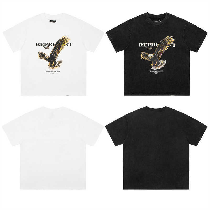 

2023 New Men' and Women' t Shirt Fashion Design Brand Present'strendy Teenager Spring Summer Eagle Slogan Print Distressed Short Sleeve 2ept, Creamy-white