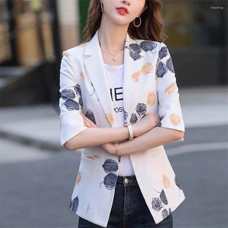 

Women's Suits Spring All Match Slim Career Women Blazer Jacket Fashion Business Office Lady Coat Female Casual Short Printed Femme Chic Tops, White