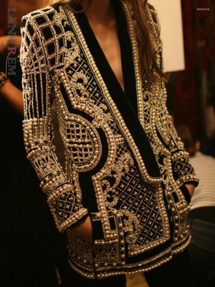 

Women' Suits LANMREM Beaded Geometric 2023 Autumn Winter Long Sleeves V-Neck Vintage Ladies Outwear Fashion Overcoats 2A1679, Picture