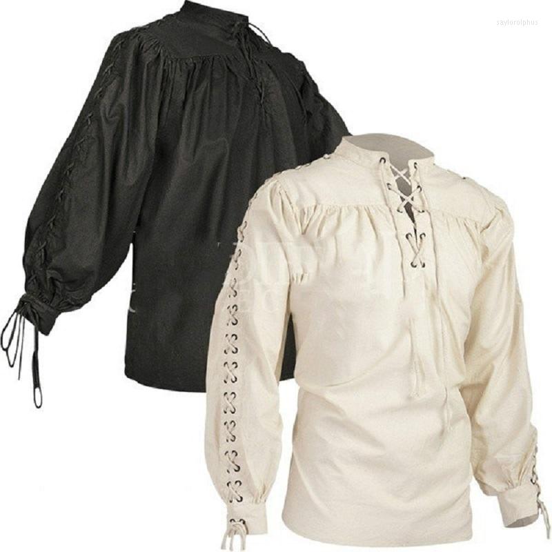 

Men' Dress Shirts Medieval Renaissance Gothic Fashion Men' Bandage Long-Sleeved Shirt, Beige