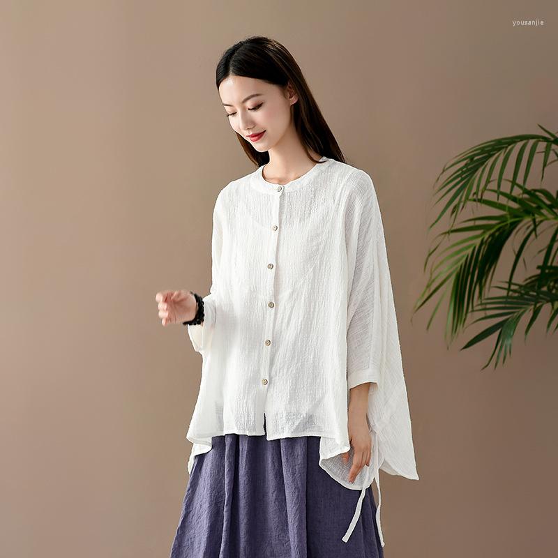 

Women's Blouses Women Loose Summer Autumn Solid Color Blouse Ladies Irregular Length Shirt Tops Female Overisze Sunscreen, White