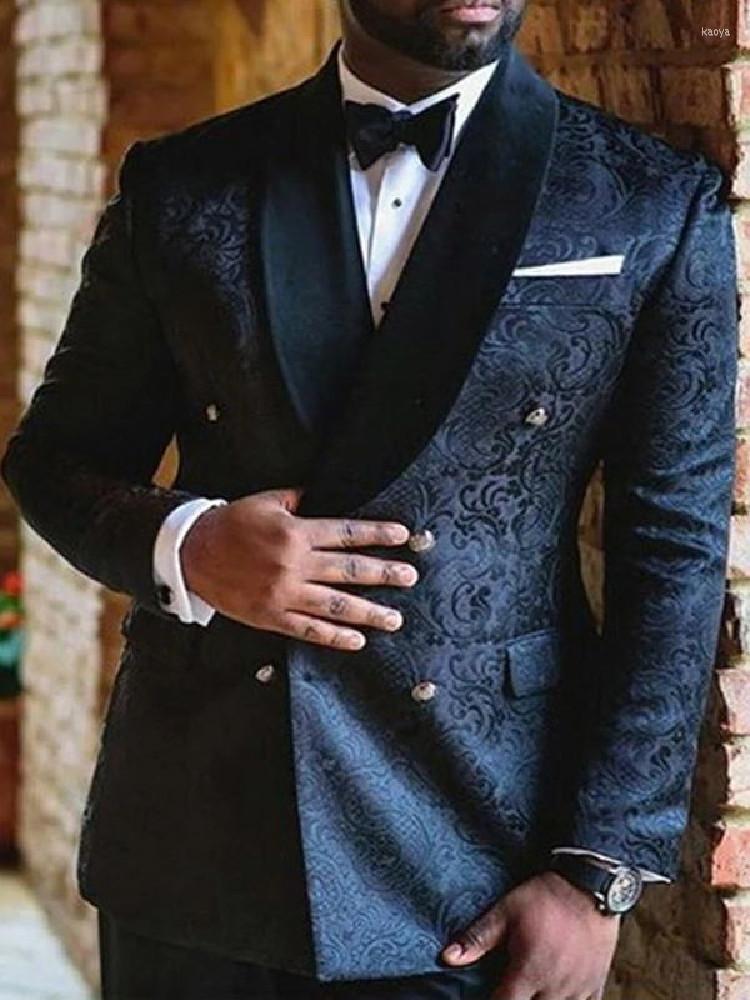 

Men's Suits 3 Pieces Men Tailor-Made Flower Pattern Slim Fit Black Blazer Velvet Lapel Vest Pants Wedding Business Groom