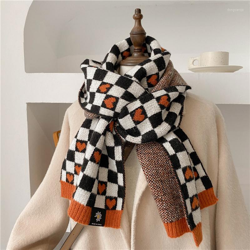 

Scarves Skinny Winter Warm Scarf For Women Knitted Foulard Plaid Heart Woolen Yarn Soft Neckerchief Bufanda Echarpe