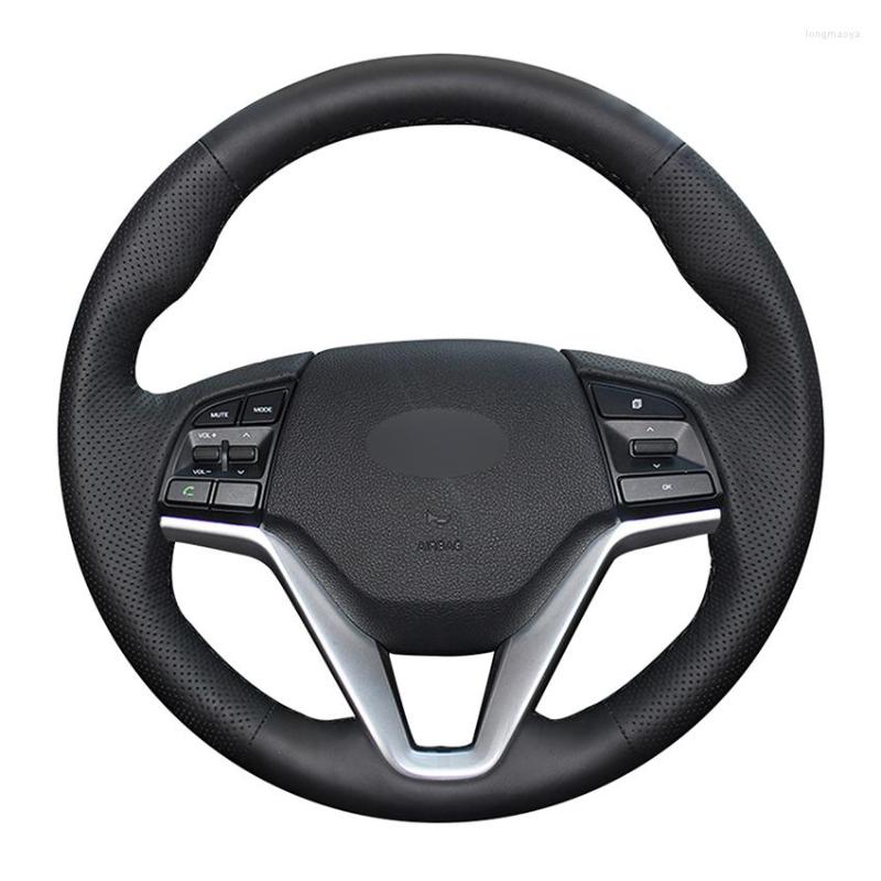 

Steering Wheel Covers Hand-stitched Black PU Faux Leather Car Cover For Tucson 3 2023