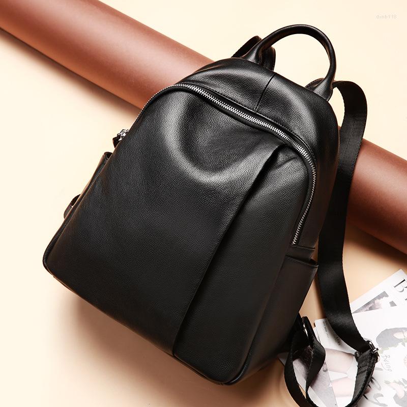

School Bags 2023 Genuine Leather Women Backpacks Cow For Girls Black Day Packs Casual Travel Bag Knapsacks