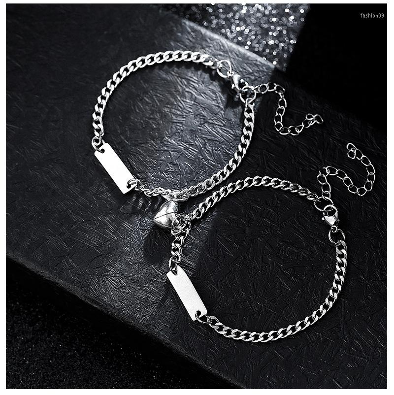 

Link Bracelets 2023 Stainless Steel Love Magnet Attracts Titanium Bracelet Simple Pendant Lettering Men And Women Couple Jewelry