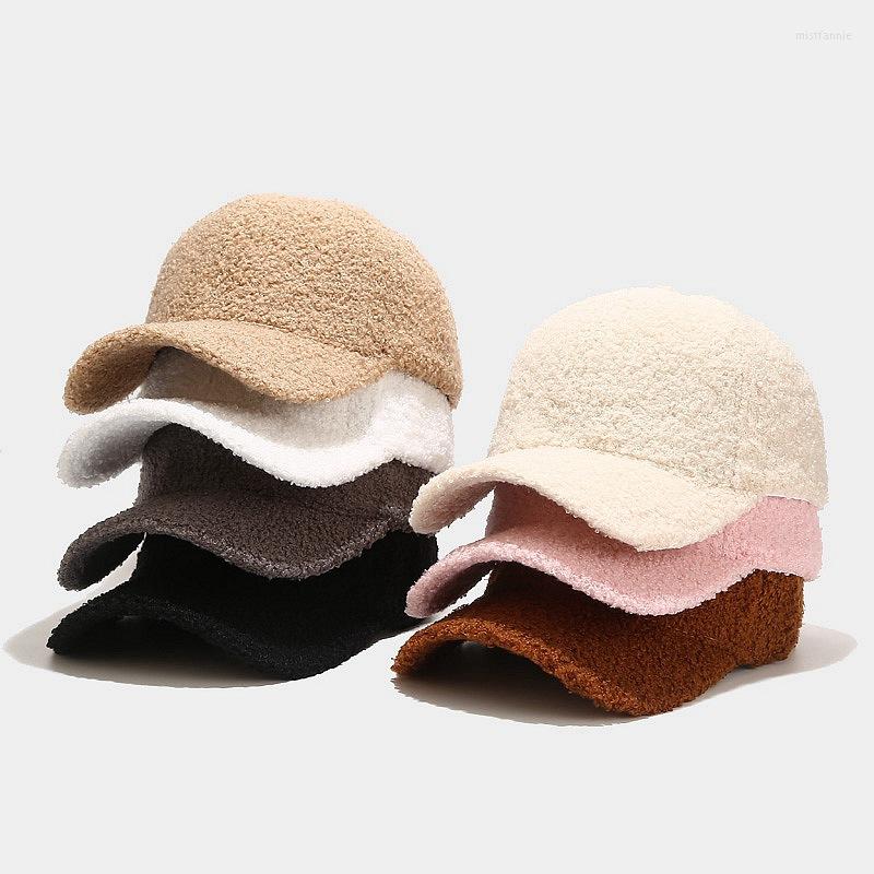

Ball Caps Artificial Lamb Wool Hats Female Autumn Winter Korean Version Tide Solid Color Warm Cap Plush Baseball, Bn