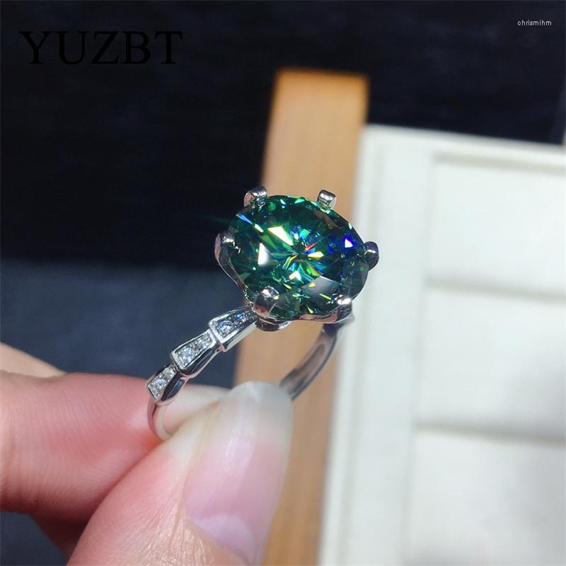 

Cluster Rings YUZBT Real Solid 18K White Gold Plated 5 Excellent Cut Diamond Past Blue Green Moissanite Ring Wedding Gift Jewelry