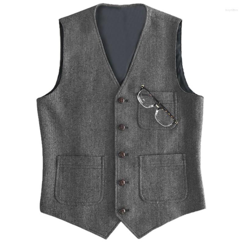 

Men' Vests Men' Business Suit Vest Slim Fit Herringbone Tweed Wedding Sleeveless Waistcoat Gilet Homme Blazer For Groom Dress, Orange