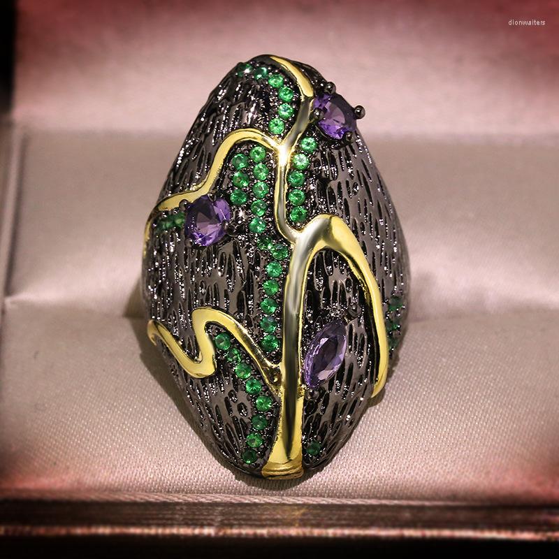 

Wedding Rings Female Bohemia Branches Leaf Luxury Black Gold Color Crystal Engagement For Women Fashion Jewelry Gift