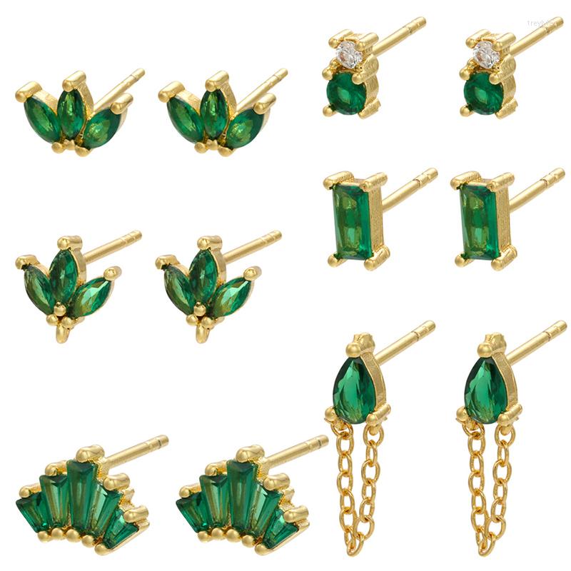 

Stud Earrings ZHUKOU Gold Color Earring Korean Green Zircon For Valentine's Day Crystal Jewerly Piercing Pendientes VE409