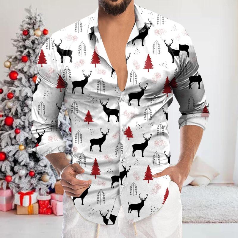 

Men's Casual Shirts Christmas Tree Deer 3d Printed Xmas Long Sleeve Blouse Holiday Party Tops Oversized Tee Shirt For Men Clothing, A-g